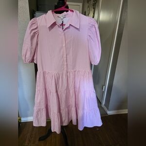 English Factory Blush and White Striped Tiered Dress